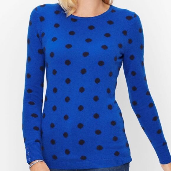 CASHMERE Blue and Black Polka Dot Sweater, Size Medium - Picture 1 of 9